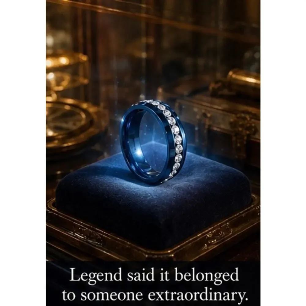 Blue Stainless Steel Crystal Channel Band Ring Size 11 Unisex